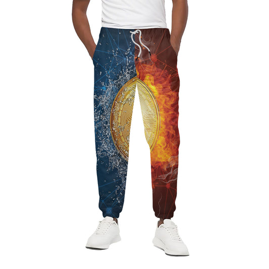 Fire And Water Bitcoin Print Cotton Pants
