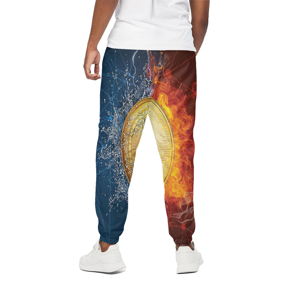 Fire And Water Bitcoin Print Cotton Pants