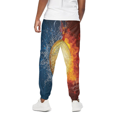 Fire And Water Bitcoin Print Cotton Pants