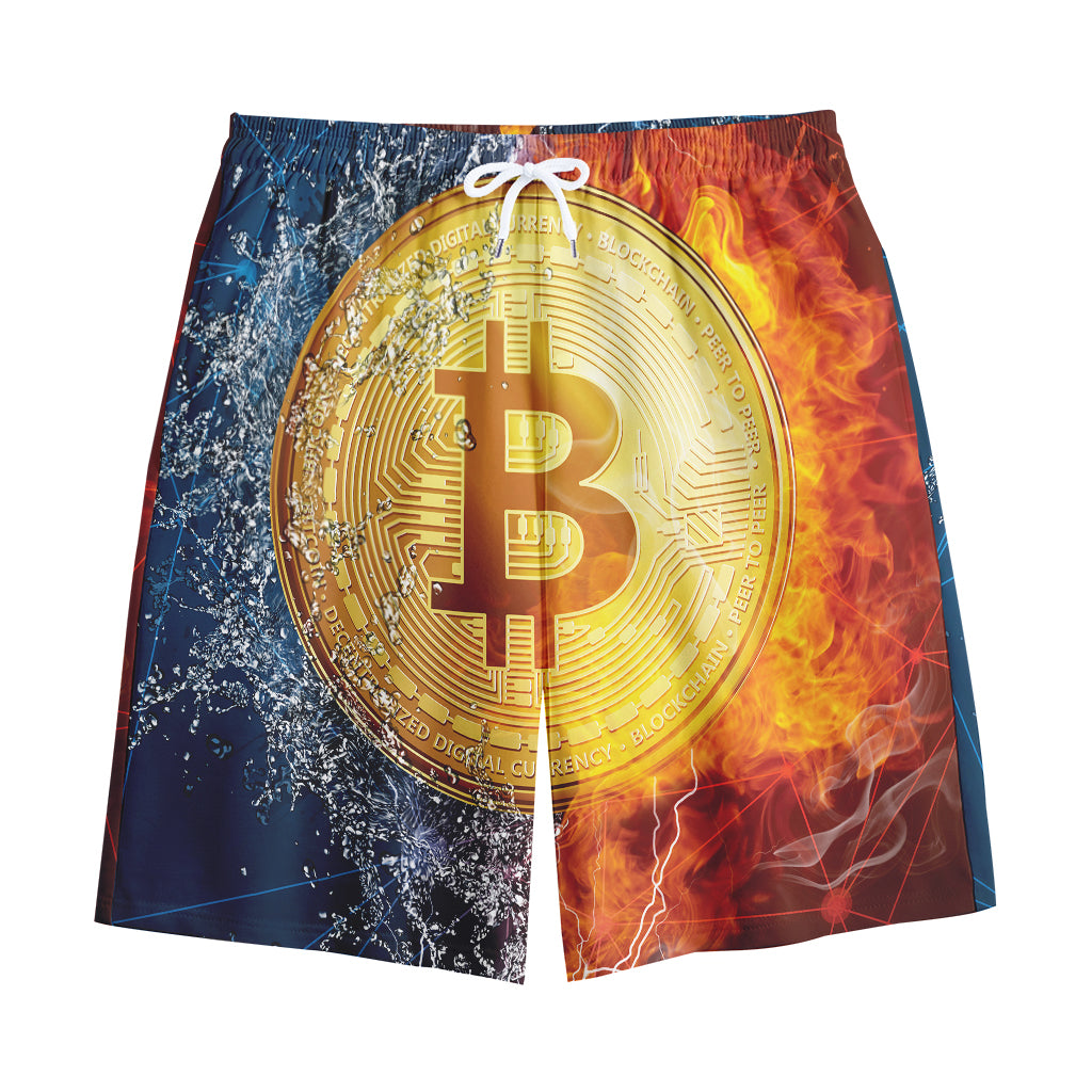 Fire And Water Bitcoin Print Cotton Shorts