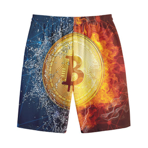 Fire And Water Bitcoin Print Cotton Shorts