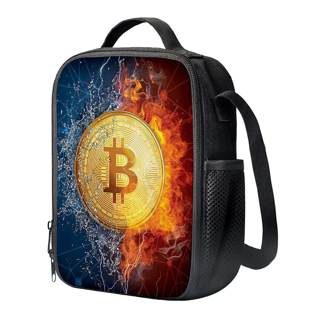 Fire And Water Bitcoin Print Crossbody Lunch Bag