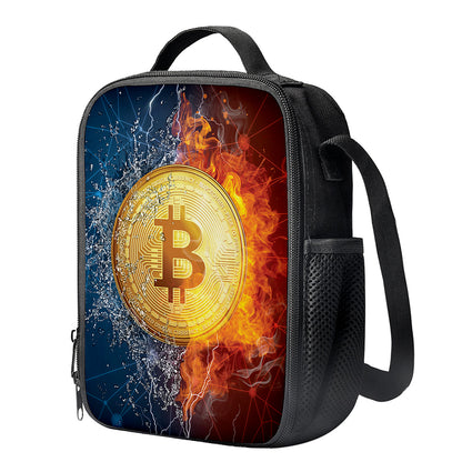Fire And Water Bitcoin Print Crossbody Lunch Bag