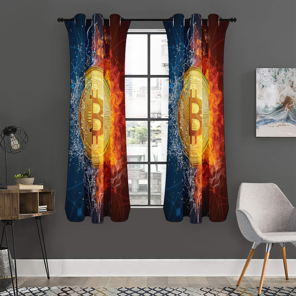 Fire And Water Bitcoin Print Curtain