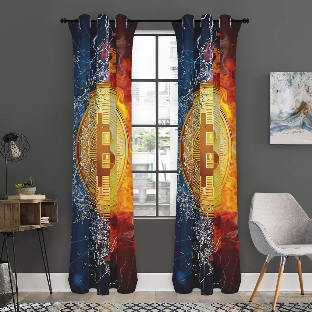 Fire And Water Bitcoin Print Curtain
