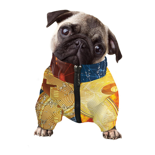 Fire And Water Bitcoin Print Dog Zip Up Jacket