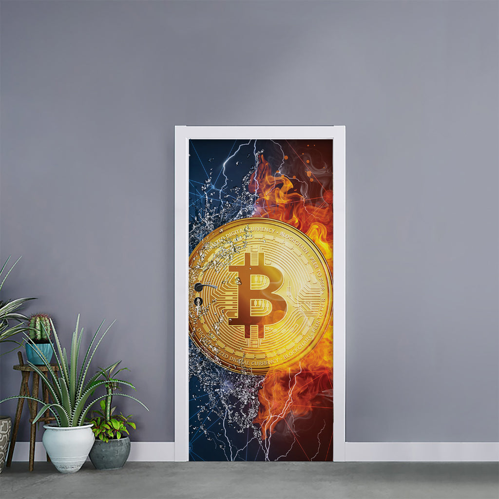 Fire And Water Bitcoin Print Door Sticker