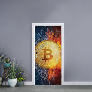 Fire And Water Bitcoin Print Door Sticker