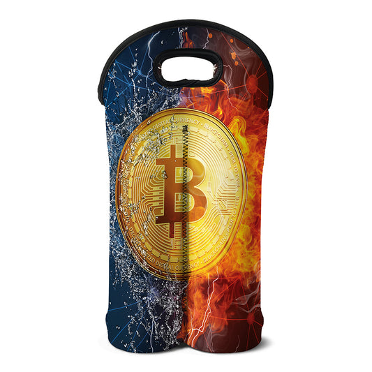 Fire And Water Bitcoin Print Double Neoprene Wine Tote
