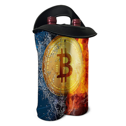Fire And Water Bitcoin Print Double Neoprene Wine Tote