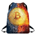 Fire And Water Bitcoin Print Drawstring Backpack