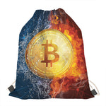 Fire And Water Bitcoin Print Drawstring Bag