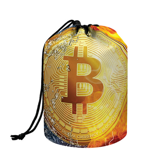 Fire And Water Bitcoin Print Drawstring Makeup Bag