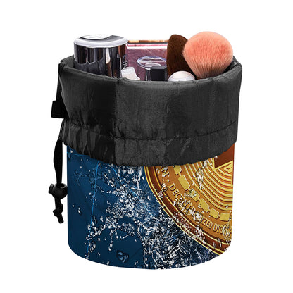 Fire And Water Bitcoin Print Drawstring Makeup Bag
