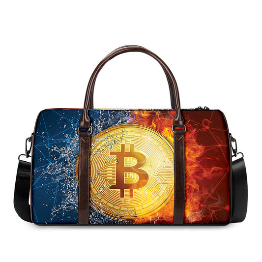 Fire And Water Bitcoin Print Duffle Bag