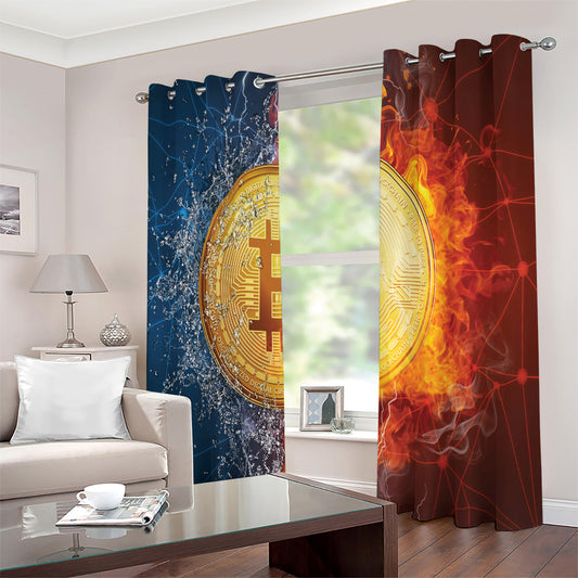Fire And Water Bitcoin Print Extra Wide Grommet Curtains