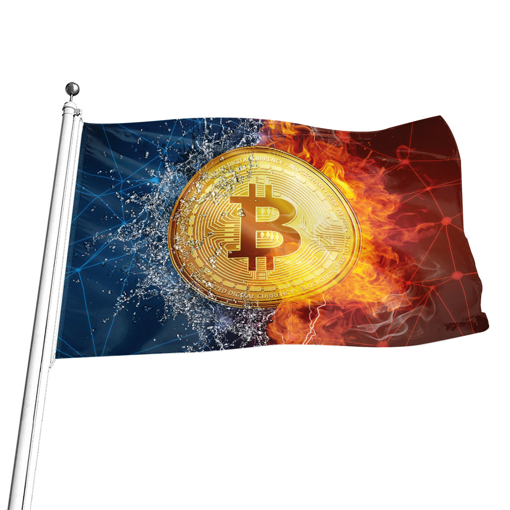 Fire And Water Bitcoin Print Flag