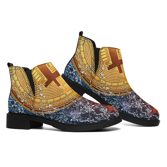 Fire And Water Bitcoin Print Flat Ankle Boots