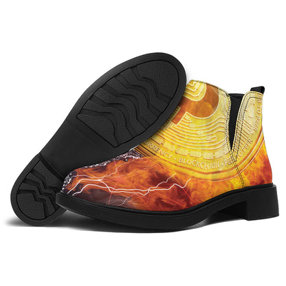 Fire And Water Bitcoin Print Flat Ankle Boots