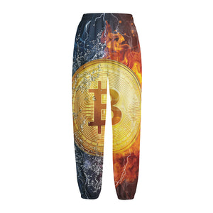 Fire And Water Bitcoin Print Fleece Lined Knit Pants