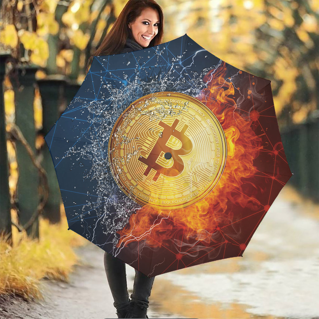 Fire And Water Bitcoin Print Foldable Umbrella