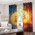 Fire And Water Bitcoin Print Grommet Curtains
