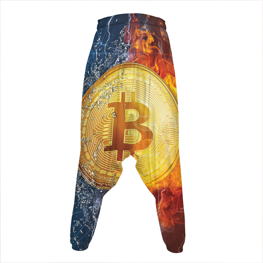 Fire And Water Bitcoin Print Hammer Pants