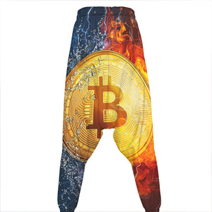 Fire And Water Bitcoin Print Hammer Pants