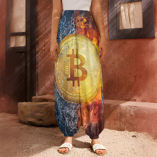 Fire And Water Bitcoin Print Harem Pants