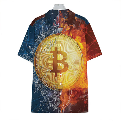 Fire And Water Bitcoin Print Hawaiian Shirt
