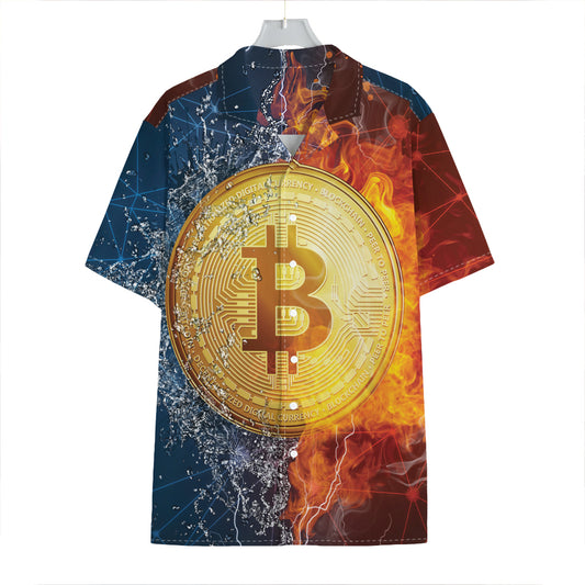 Fire And Water Bitcoin Print Hawaiian Shirt