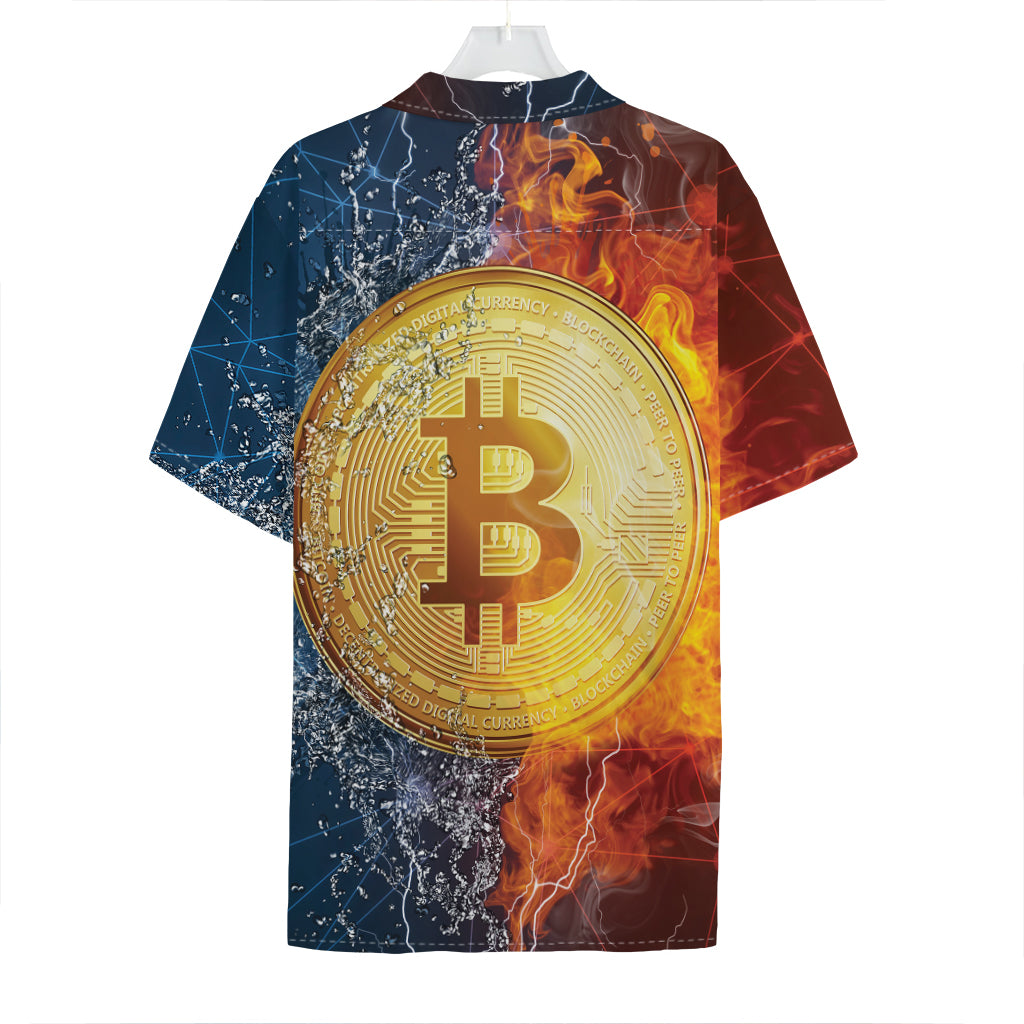 Fire And Water Bitcoin Print Hawaiian Shirt