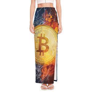 Fire And Water Bitcoin Print High Slit Maxi Skirt