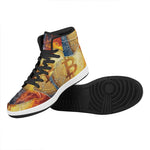 Fire And Water Bitcoin Print High Top Leather Sneakers