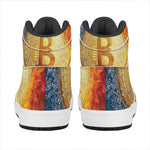 Fire And Water Bitcoin Print High Top Leather Sneakers