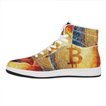 Fire And Water Bitcoin Print High Top Leather Sneakers