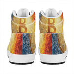 Fire And Water Bitcoin Print High Top Leather Sneakers