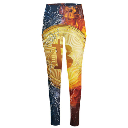 Fire And Water Bitcoin Print High-Waisted Pocket Leggings