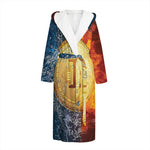 Fire And Water Bitcoin Print Hooded Bathrobe