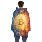 Fire And Water Bitcoin Print Hoodie Blanket