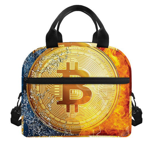 Fire And Water Bitcoin Print Insulated Lunch Bag