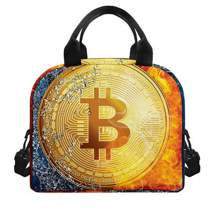 Fire And Water Bitcoin Print Insulated Lunch Bag