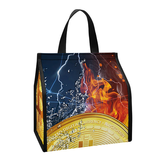 Fire And Water Bitcoin Print Insulated Lunch Tote