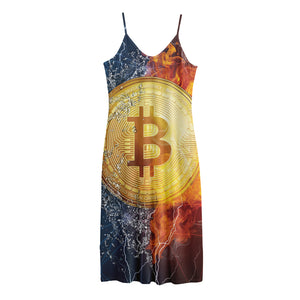 Fire And Water Bitcoin Print Jersey Midi Cami Dress