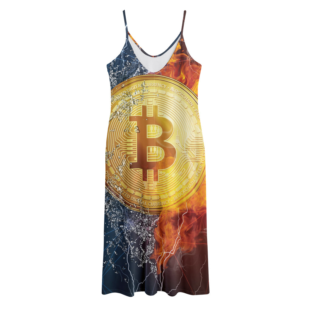 Fire And Water Bitcoin Print Jersey Midi Cami Dress