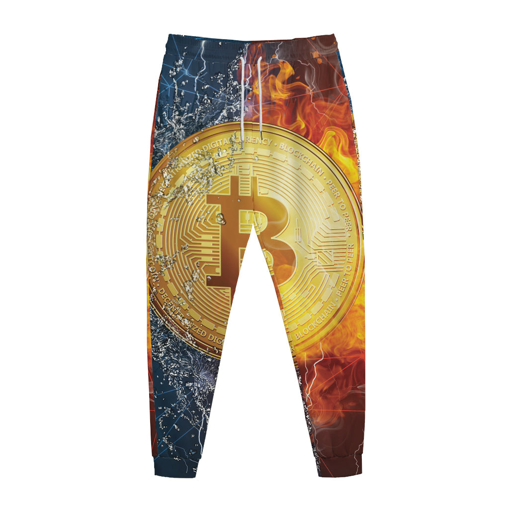 Fire And Water Bitcoin Print Jogger Pants