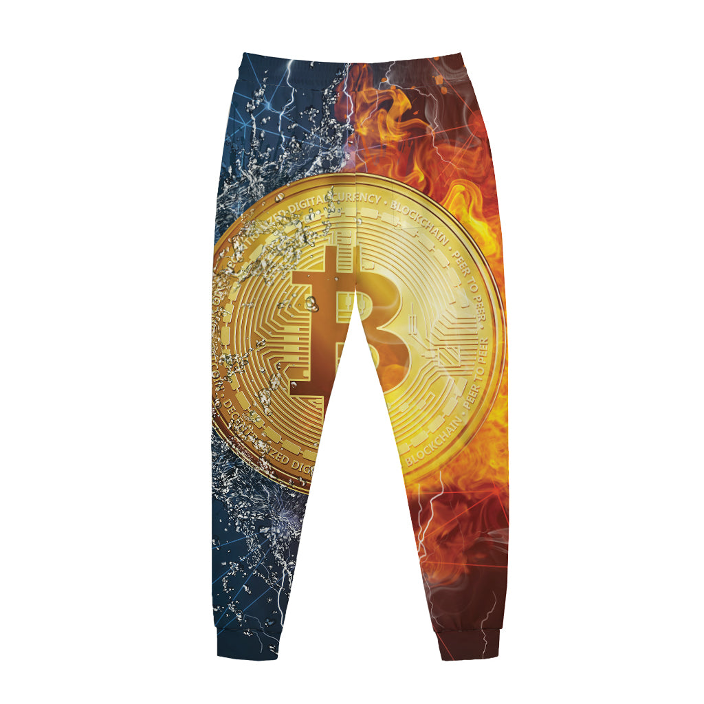 Fire And Water Bitcoin Print Jogger Pants