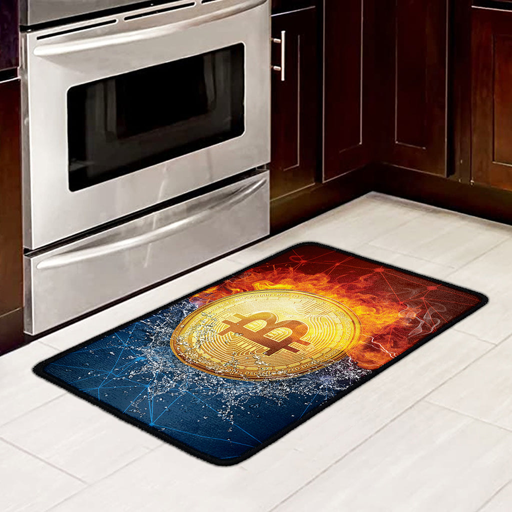 Fire And Water Bitcoin Print Kitchen Mat
