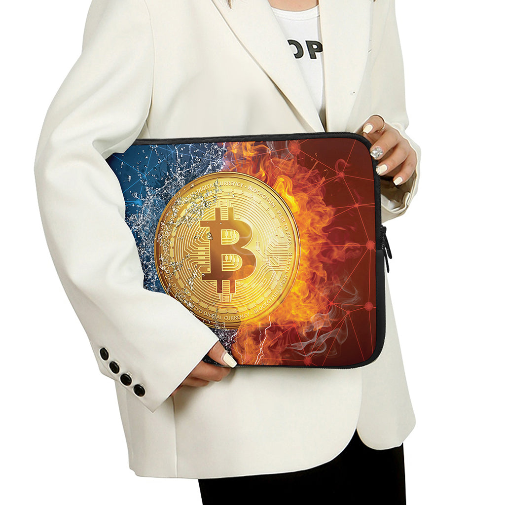 Fire And Water Bitcoin Print Laptop Sleeve