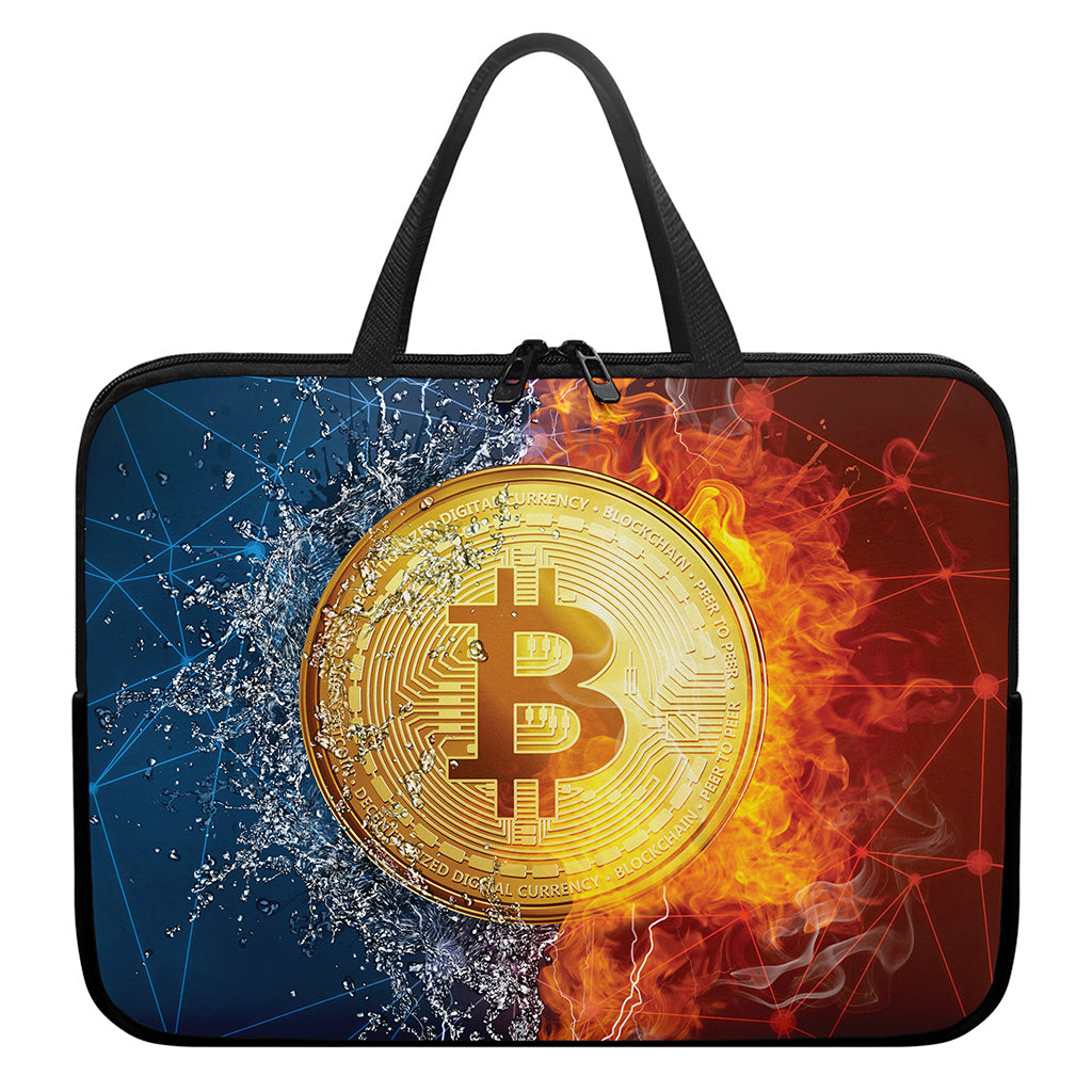 Fire And Water Bitcoin Print Laptop Sleeve With Handle